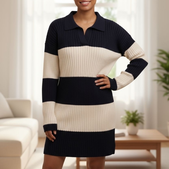 Future Collective Striped Black and Cream Midi Dress - Picture 1 of 13